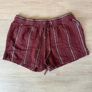 Sanctuary‎ Burgundy Striped Linen Blend Shorts Size M Pull-On Elastic Waist